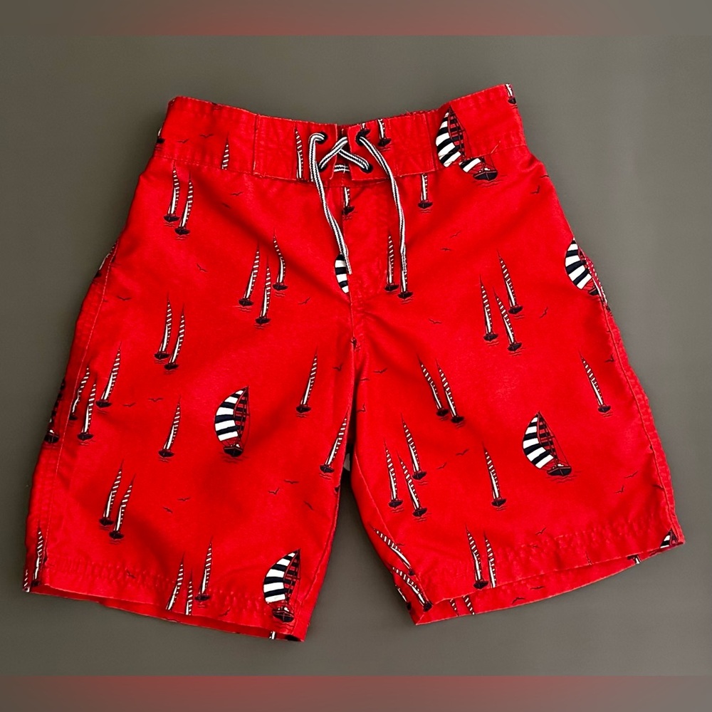 Janie And Jack Swim Trunk Kids Boy Nautical, Red, Size 5US
